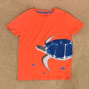 Mini Boden Bright Orange Tee with Blue Sea Turtle